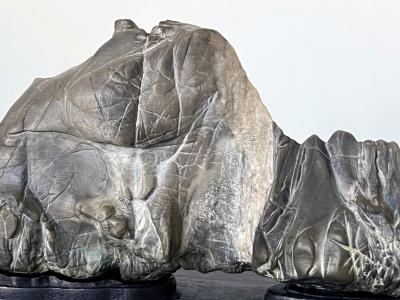 Chinese Scholar Stone Lingbi Mountain with Display Stand