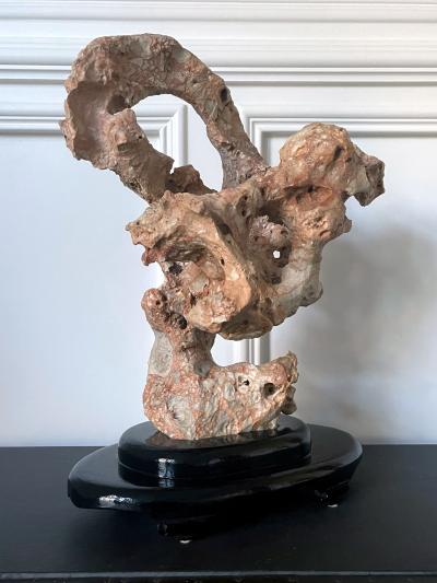 Chinese Scholar Stone Taihu Rock on Wood Stand