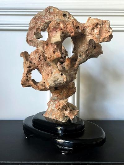 Chinese Scholar Stone Taihu Rock on Wood Stand