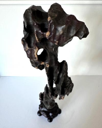 Chinese Scholar Stone Tall Slender Lingbi Rock on Display Stan