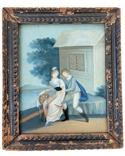Chinese School Pair of Chinese Reverse Glass Paintings c 1800 30