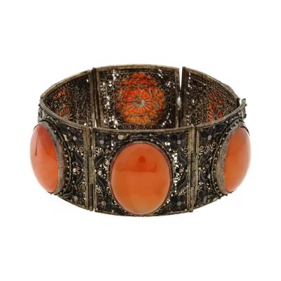 Chinese Silver Filigree Emamel And Agate Bracelet