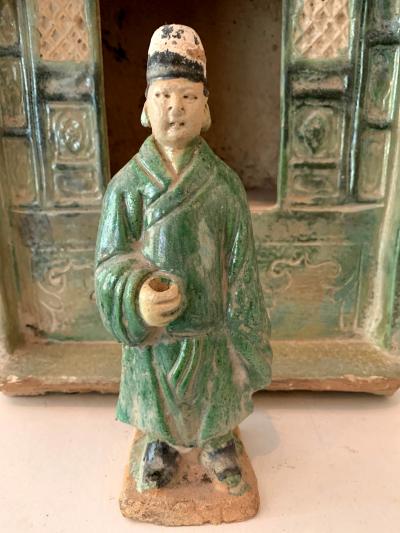 Chinese Stoneware Funeral Shrine Model and Figure Ming Dynasty