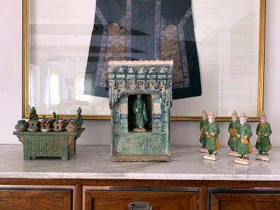 Chinese Stoneware Funeral Shrine Model and Figure Ming Dynasty