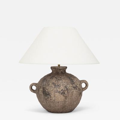 Chinese Storage Jar Lamp with Linen Shade