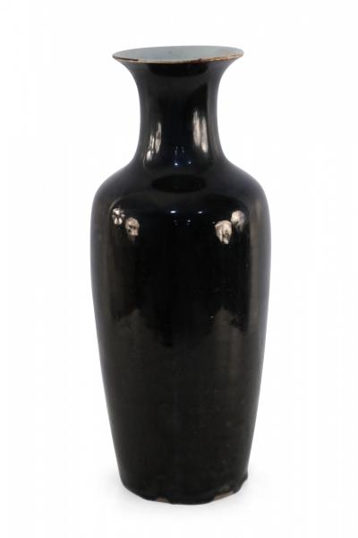 Chinese Tall Black Glazed Porcelain Vase