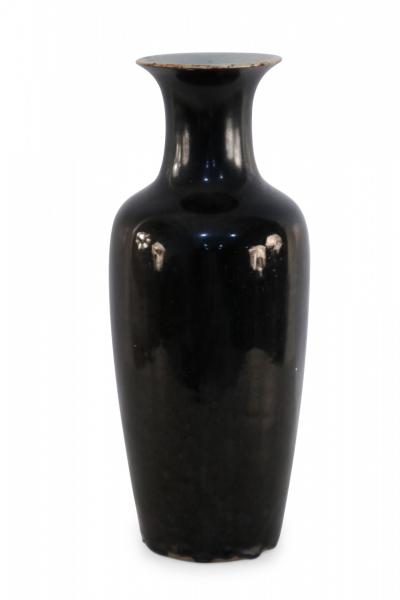 Chinese Tall Black Glazed Porcelain Vase
