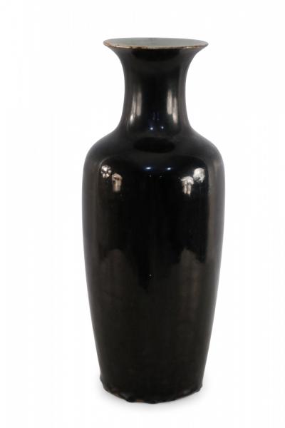 Chinese Tall Black Glazed Porcelain Vase