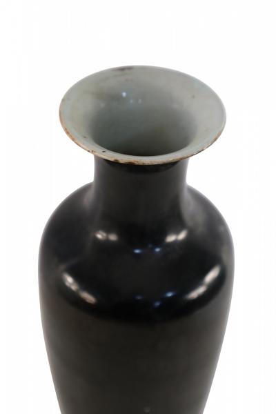 Chinese Tall Black Glazed Porcelain Vase