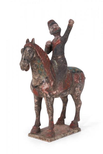 Chinese Tang Dynasty Style Man and Horse Terra Cotta Tomb Figure
