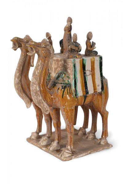 Chinese Tang Dynasty Style Sancai Glazed Camels with Musicians Tomb Figure