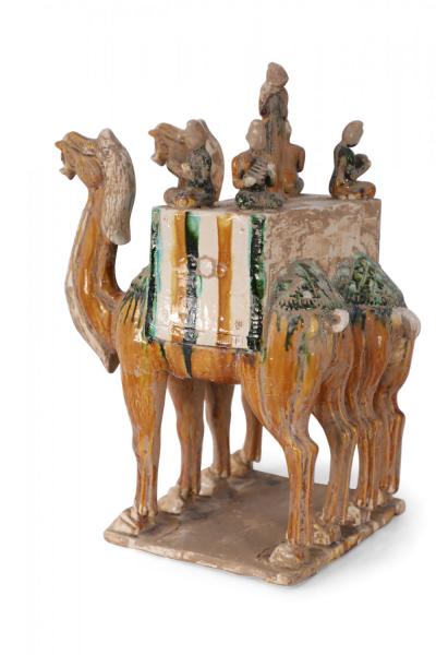 Chinese Tang Dynasty Style Sancai Glazed Camels with Musicians Tomb Figure