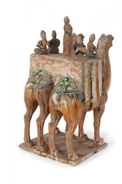 Chinese Tang Dynasty Style Sancai Glazed Camels with Musicians Tomb Figure