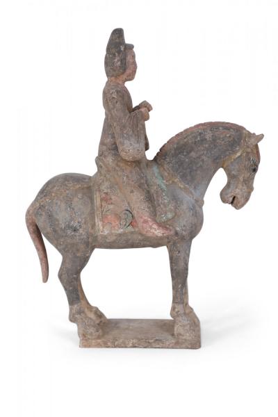 Chinese Tang Dynasty Style Terra Cotta Horse and Rider Tomb Figure