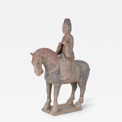 Chinese Tang Dynasty Style Terra Cotta Horse and Rider Tomb Figure