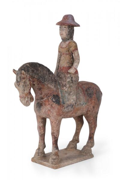 Chinese Tang Dynasty Style Terra Cotta Horse with Rider Tomb Figure