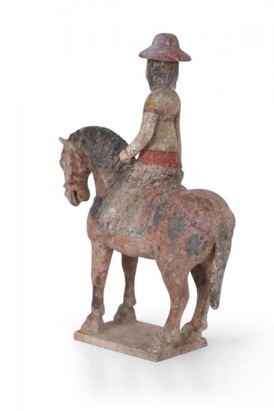 Chinese Tang Dynasty Style Terra Cotta Horse with Rider Tomb Figure