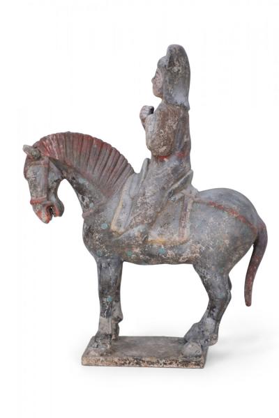 Chinese Tang Dynasty Style Terra Cotta Horse with Rider Tomb Figure
