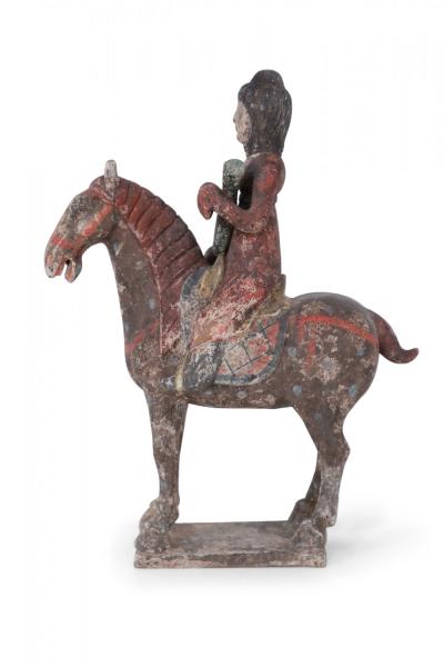 Chinese Tang Dynasty Style Terra Cotta Rider and Horse Tomb Figure