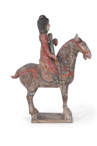 Chinese Tang Dynasty Style Terra Cotta Rider and Horse Tomb Figure