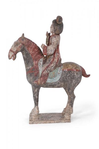Chinese Tang Dynasty Style Terra Cotta Woman and Horse Tomb Figure