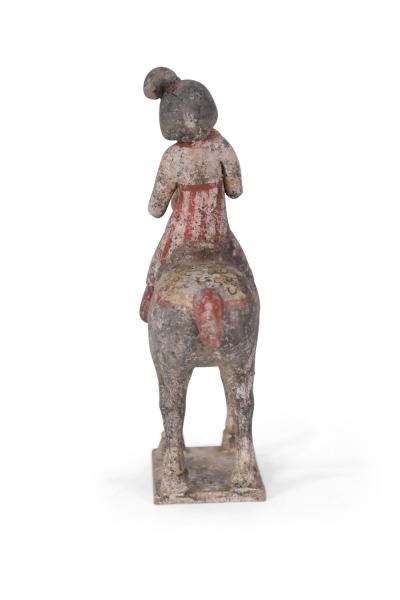 Chinese Tang Dynasty Style Terra Cotta Woman and Horse Tomb Figure
