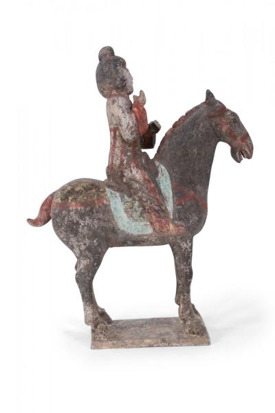 Chinese Tang Dynasty Style Terra Cotta Woman and Horse Tomb Figure