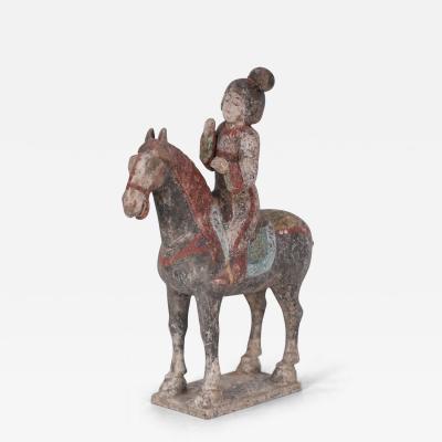 Chinese Tang Dynasty Style Terra Cotta Woman and Horse Tomb Figure