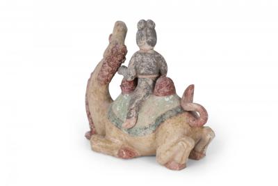 Chinese Tang Dynasty Style Terra Cotta Woman and Kneeling Camel Tomb Figure