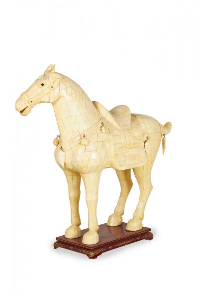 Chinese Tang Dynasty Style Tessellated Bone Veneer Monumental Horse Statues