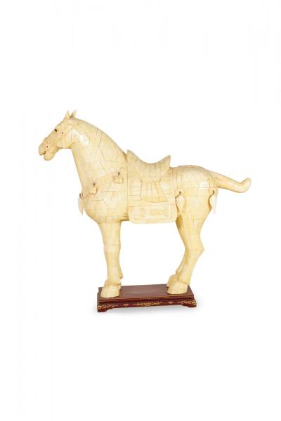 Chinese Tang Dynasty Style Tessellated Bone Veneer Monumental Horse Statues