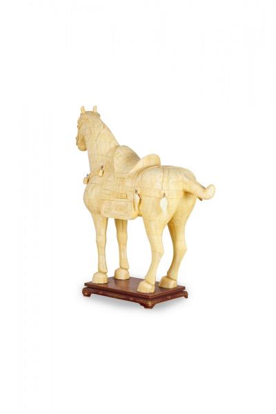 Chinese Tang Dynasty Style Tessellated Bone Veneer Monumental Horse Statues