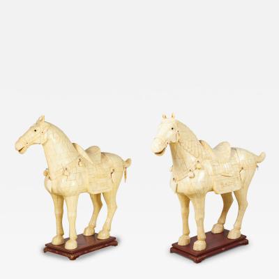Chinese Tang Dynasty Style Tessellated Bone Veneer Monumental Horse Statues
