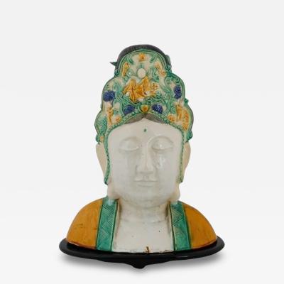 Chinese Tang Manner Glazed Pottery Bust Of Guanyin