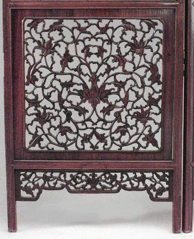 Chinese Teak 3 Fold Screen
