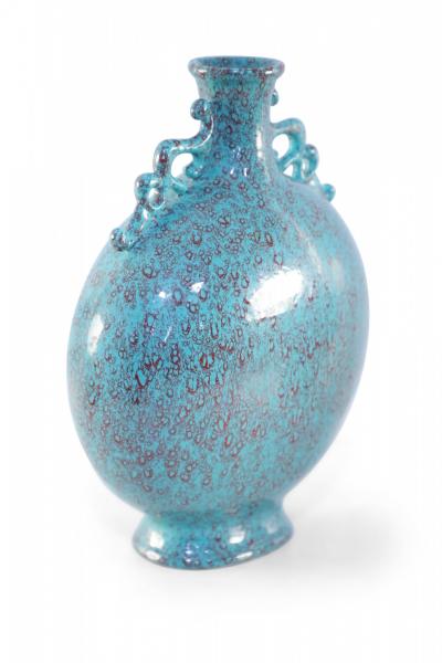 Chinese Teal and Red Crackle Porcelain Moon Flask Vase