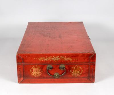 Chinese Tibetan Red Lacquered Leather Trunk