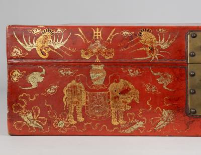 Chinese Tibetan Red Lacquered Leather Trunk