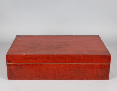 Chinese Tibetan Red Lacquered Leather Trunk