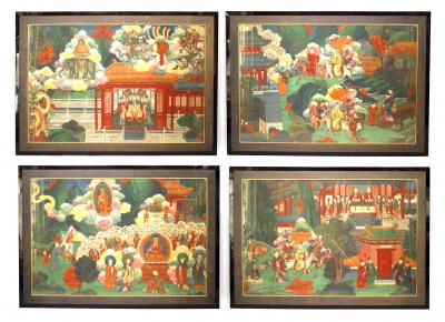Chinese Watercolors of Court and Buddhist Scenes