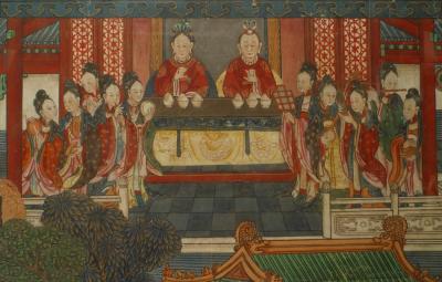 Chinese Watercolors of Court and Buddhist Scenes