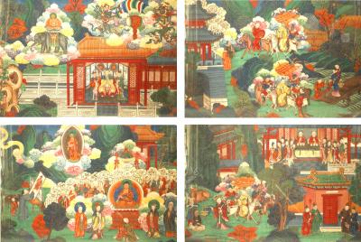 Chinese Watercolors of Court and Buddhist Scenes