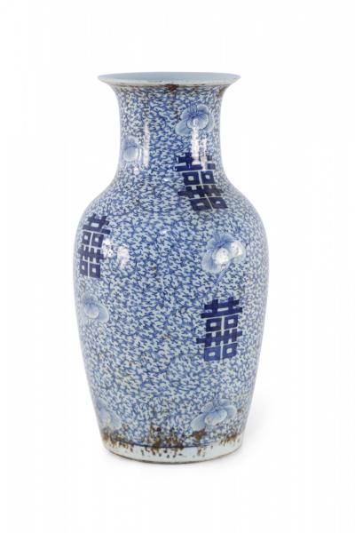Chinese White And Blue Vine Design Porcelain Urn