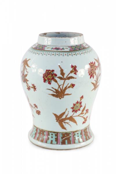 Chinese White Brown and Red Floral Design Porcelain Vase
