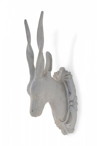 Chinese White Gesso Horned Antelope Head Wall Plaque