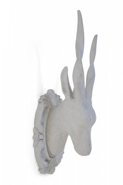 Chinese White Gesso Horned Antelope Head Wall Plaque