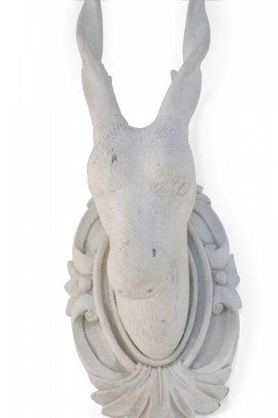 Chinese White Gesso Horned Antelope Head Wall Plaque
