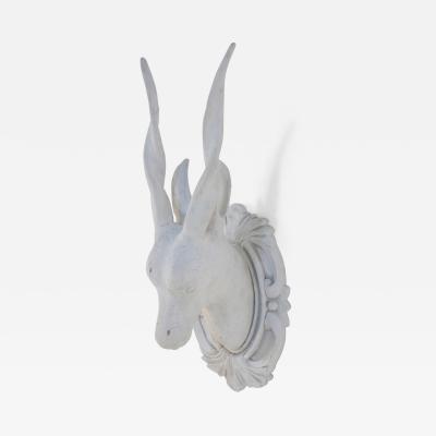 Chinese White Gesso Horned Antelope Head Wall Plaque