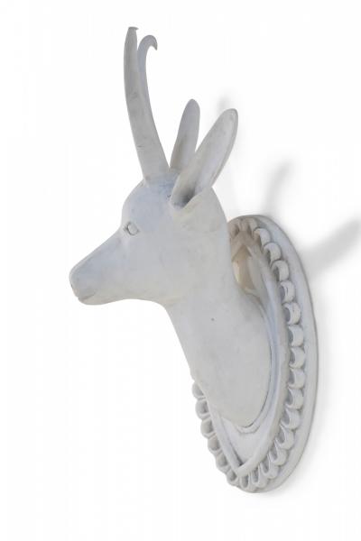 Chinese White Gesso Horned Goat Head Wall Plaque