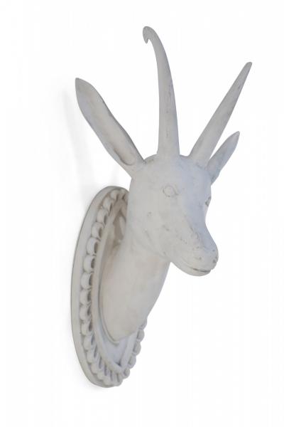 Chinese White Gesso Horned Goat Head Wall Plaque